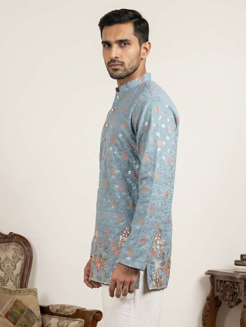 men printed mandarin neck short kurta - 22595951 -  Standard Image - 3