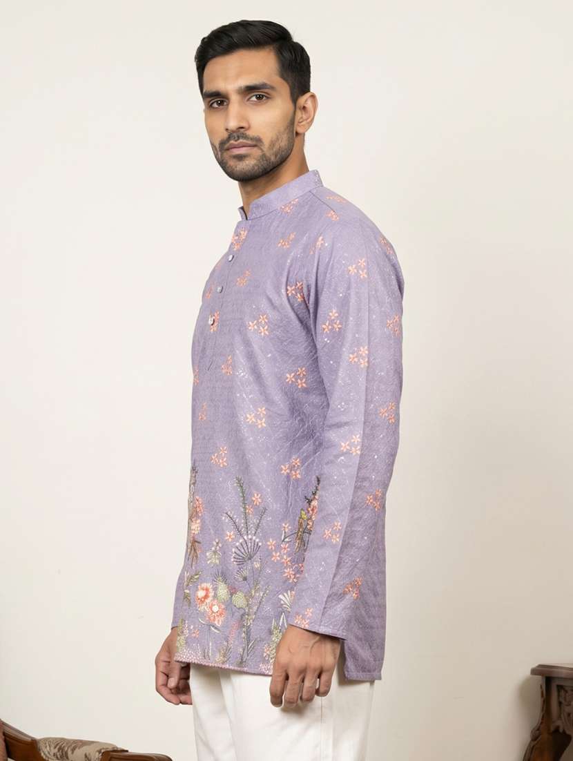 men printed mandarin neck short kurta - 22595952 -  Standard Image - 3