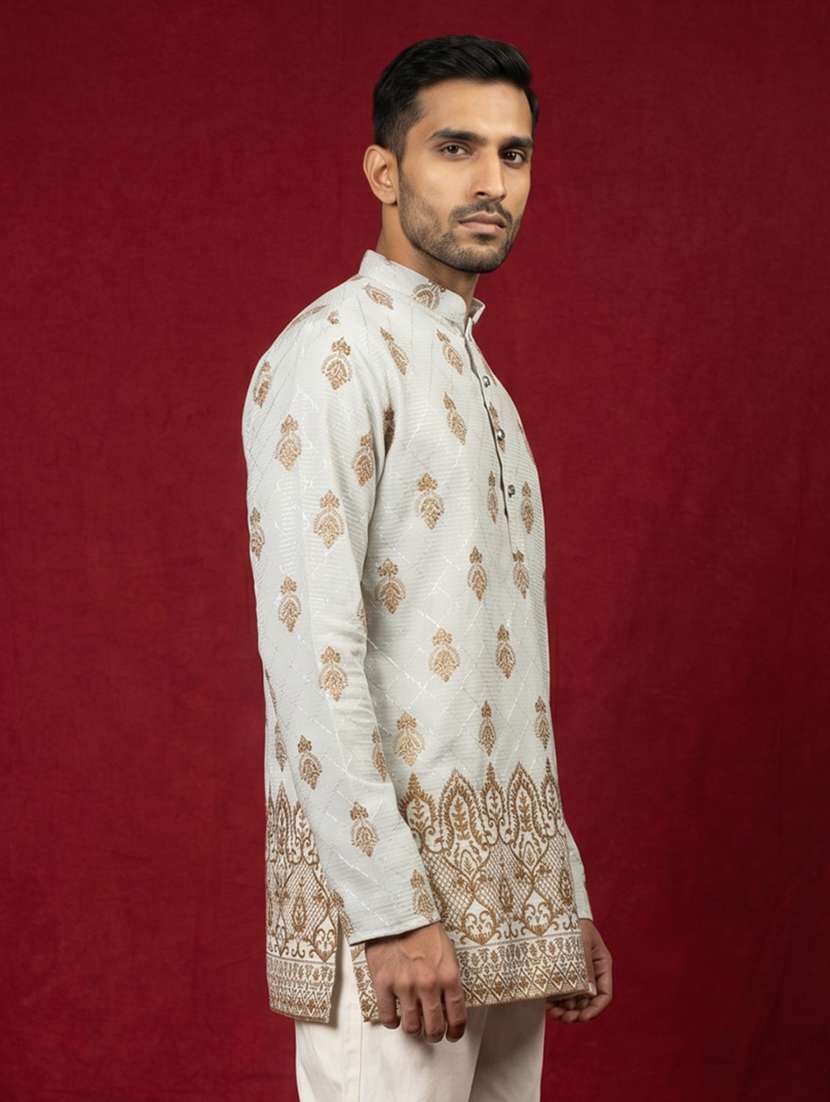 men printed mandarin neck short kurta - 22595955 -  Standard Image - 3
