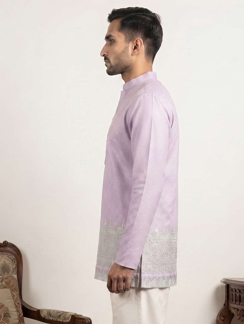 men printed mandarin neck short kurta - 22595957 -  Standard Image - 3
