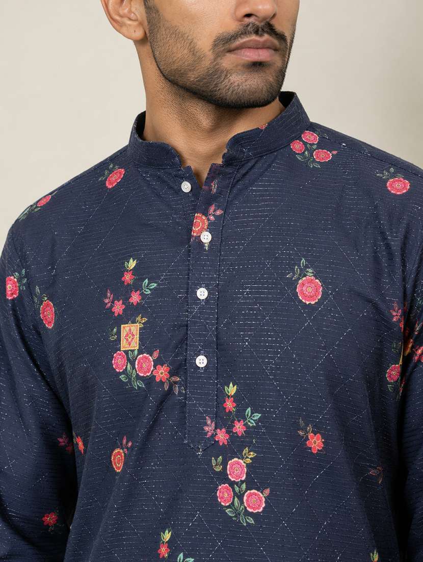 Men Printed Mandarin Neck Short Kurta - 22595959 -  Standard Image - 5