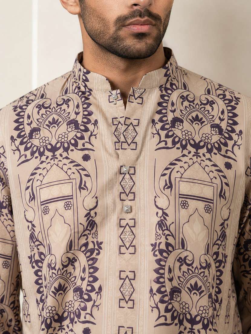 men printed mandarin neck short kurta - 22595962 -  Standard Image - 5