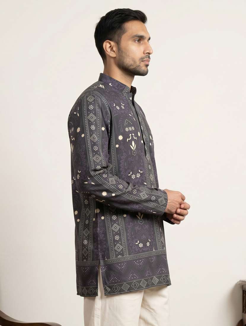 men printed mandarin neck short kurta - 22595963 -  Standard Image - 3