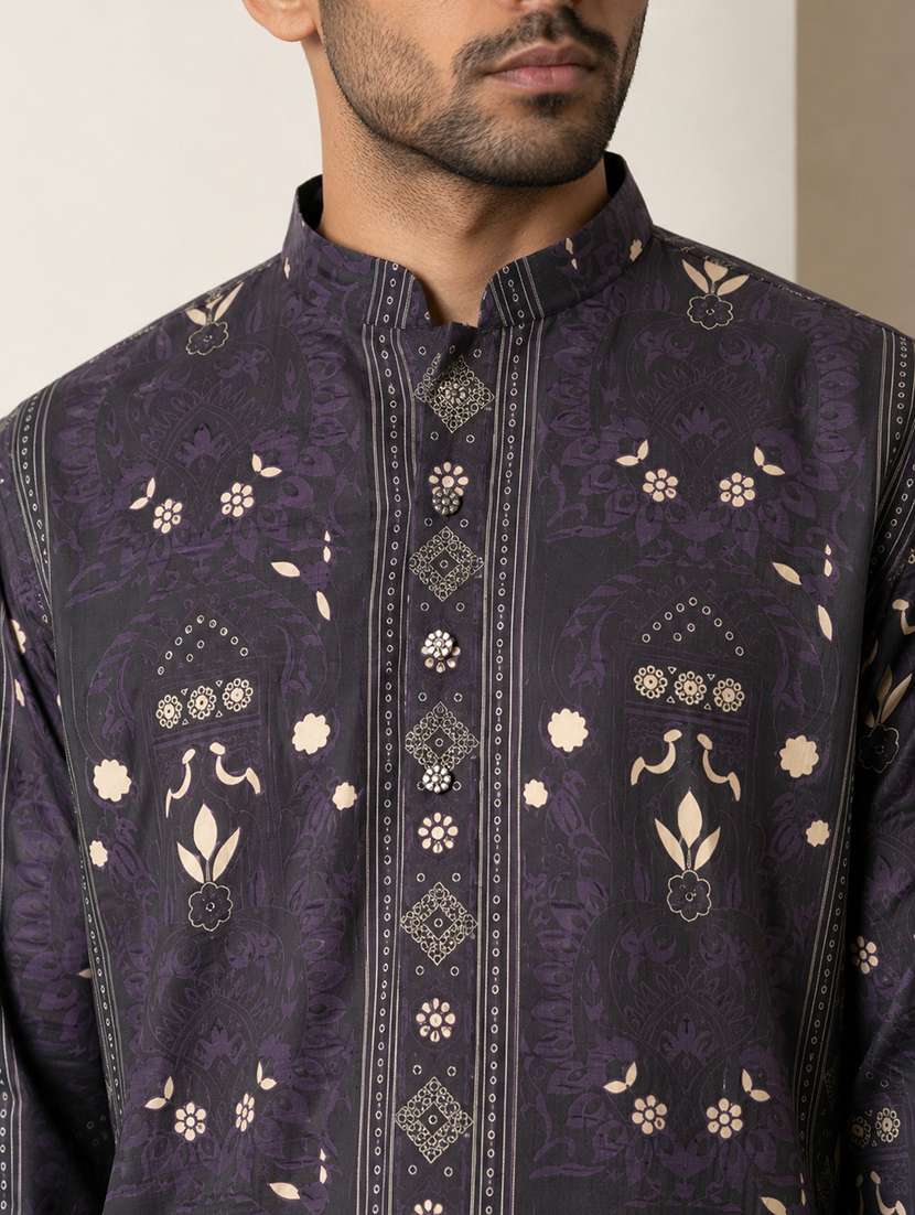men printed mandarin neck short kurta - 22595963 -  Standard Image - 5