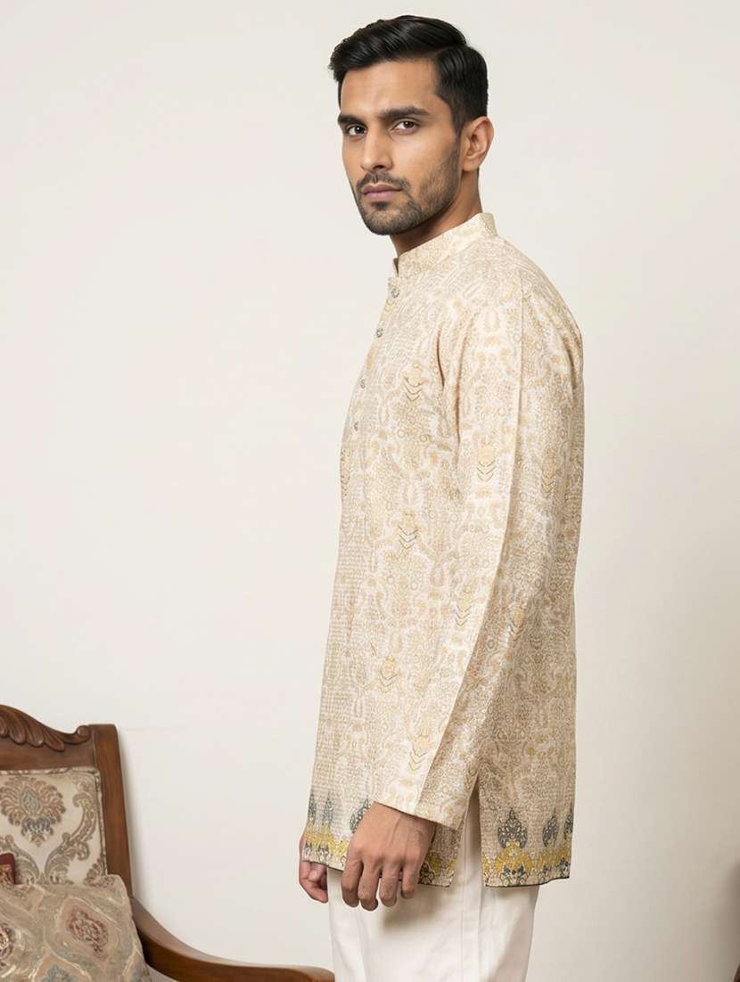 men printed mandarin neck short kurta - 22595965 -  Standard Image - 3