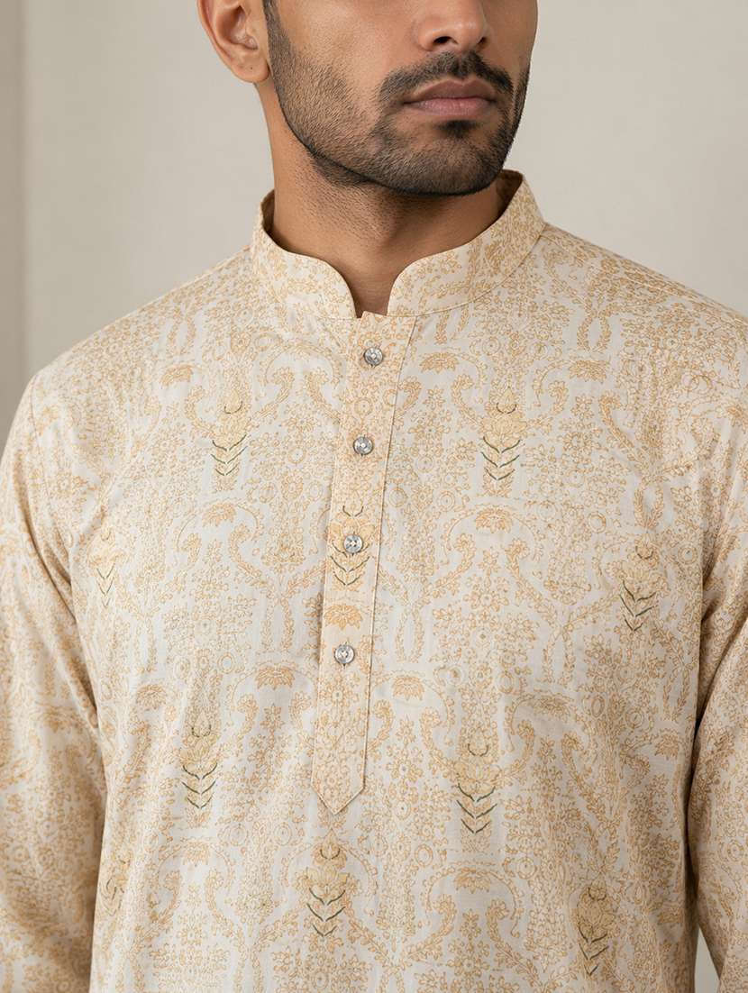 men printed mandarin neck short kurta - 22595965 -  Standard Image - 5