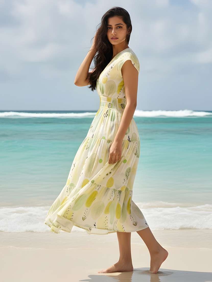Women Printed Cap Sleeve Tiered Dress - 22595969 -  Standard Image - 3