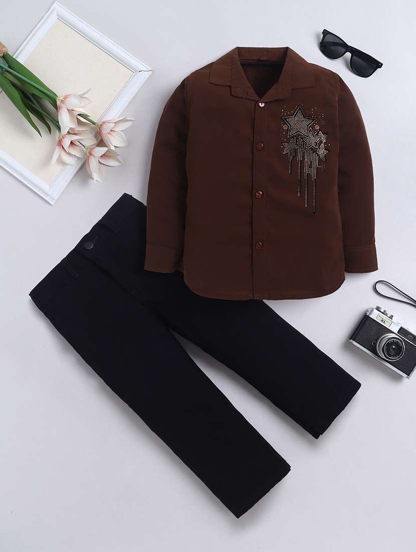 boys embellished long sleeves shirt and trouser set 