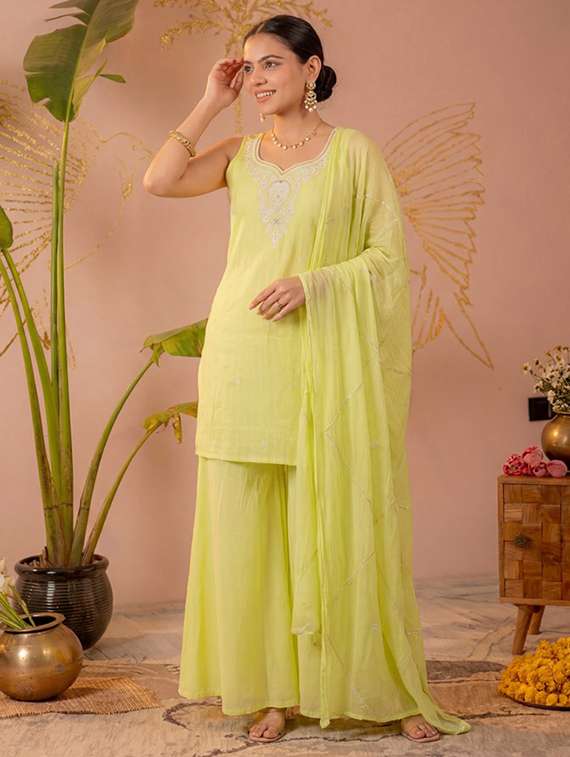 Women Embroidered Sleeveless Kurta Palazzo Set With Dupatta - 22596002 -  Standard Image - 3