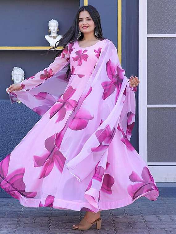 women floral long sleeve kurta with dupatta set