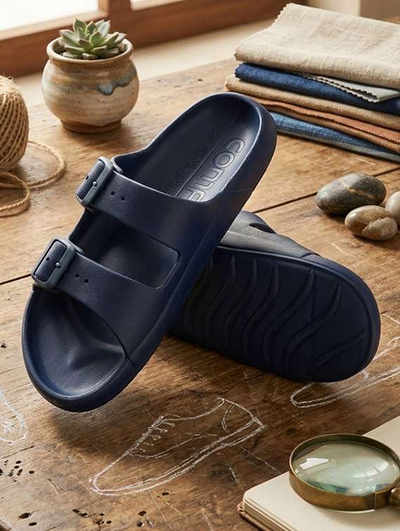 men solid slip on slider