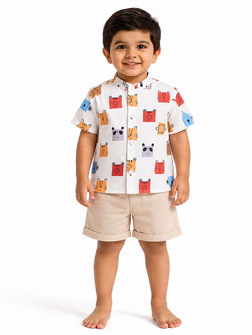 boys printed short sleeves shirt and shorts set