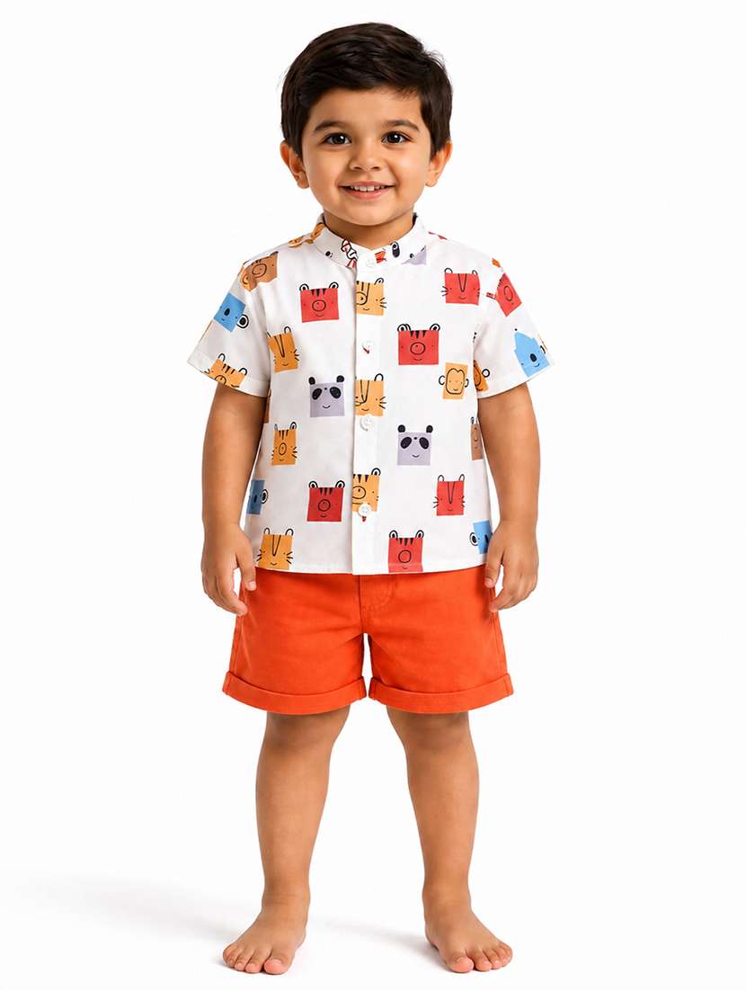 boys printed short sleeves shirt and shorts set