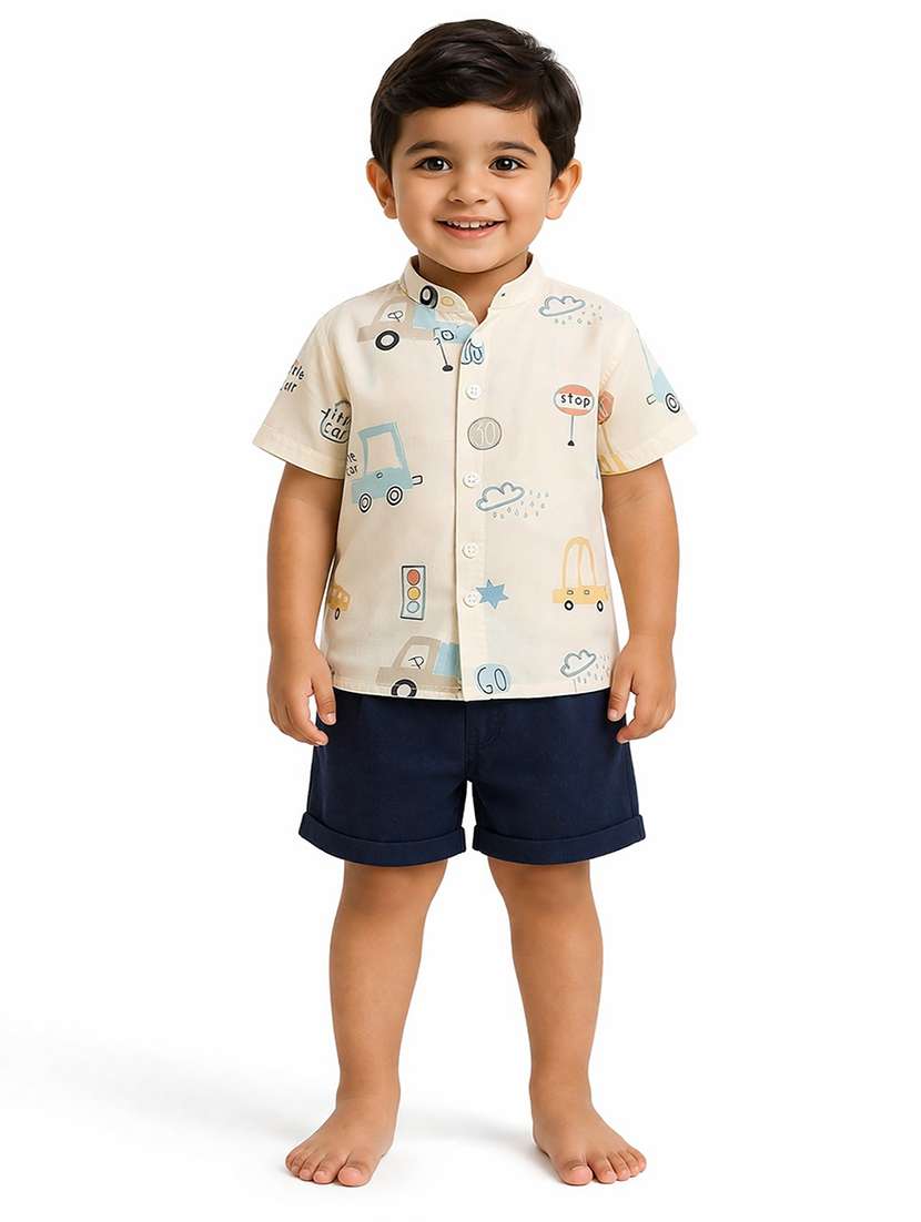 boys printed short sleeves shirt and shorts set