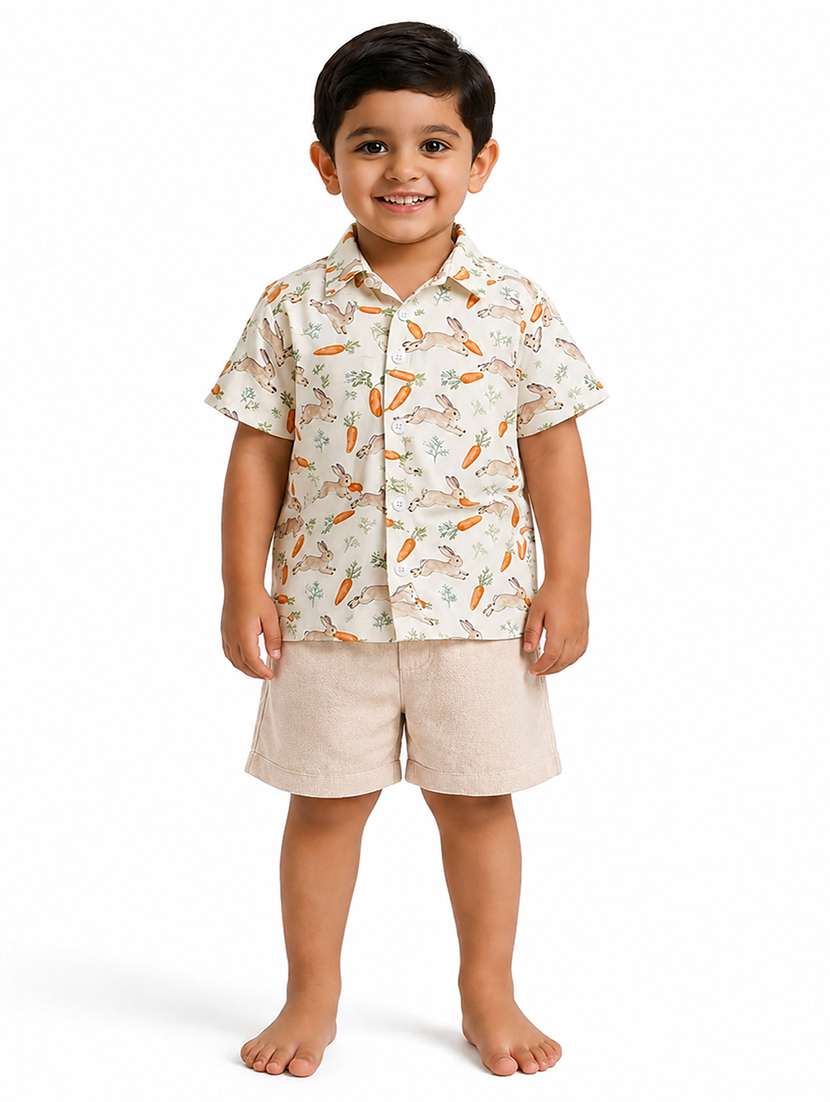boys printed short sleeves shirt and shorts set