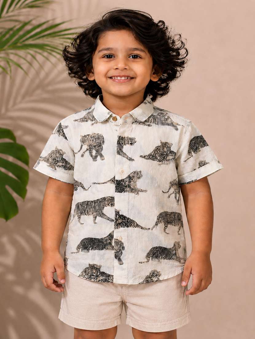 boys printed short sleeves shirt and shorts set