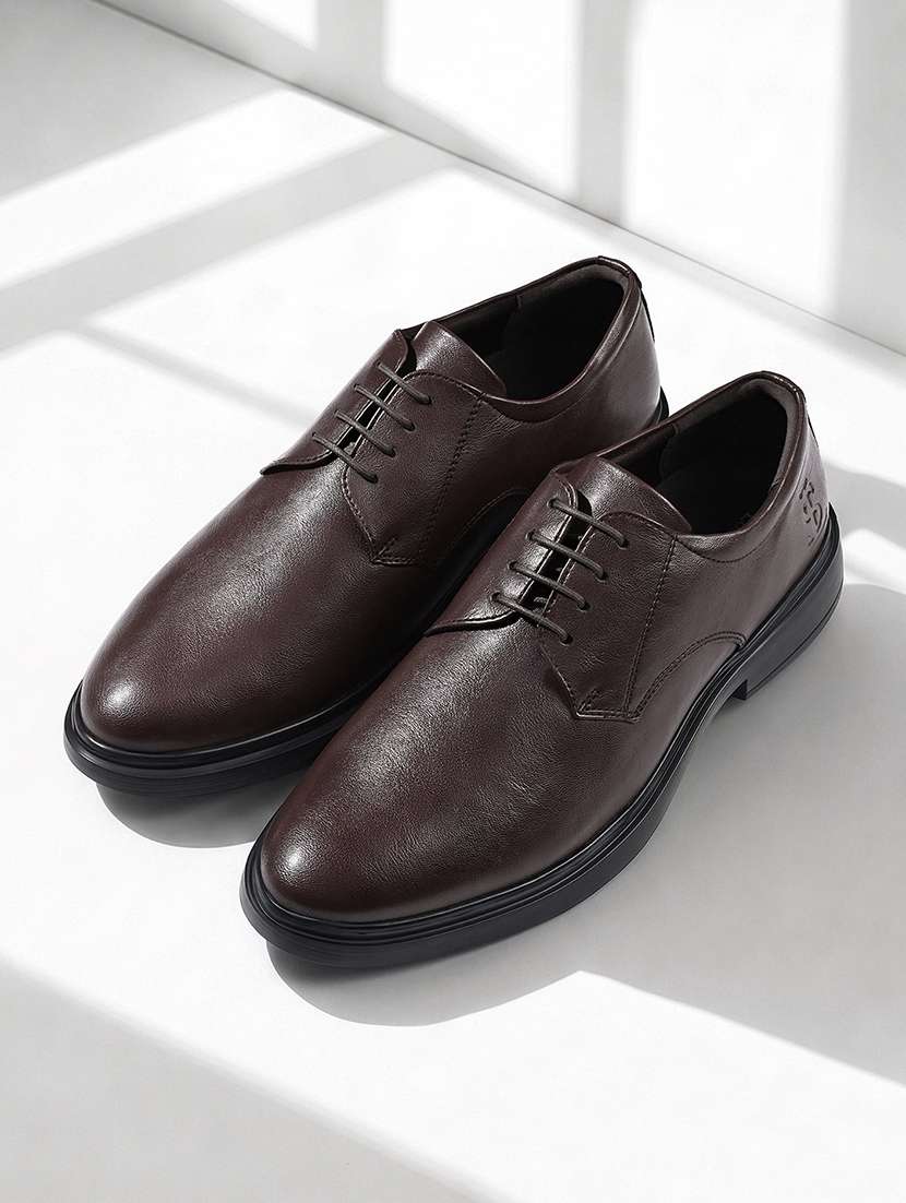 men solid lace up derby shoes