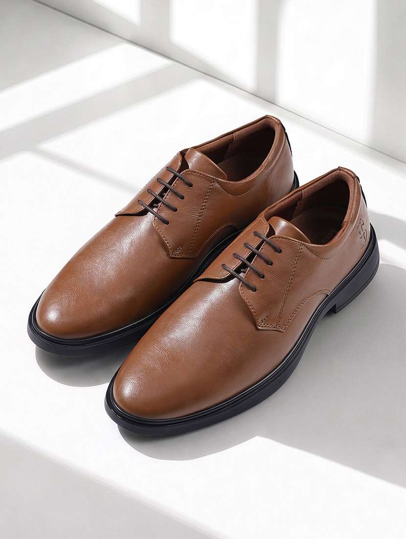 men solid lace up derby shoes