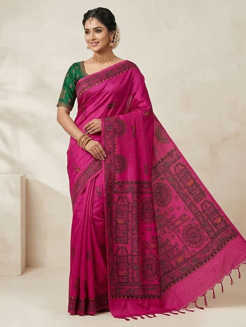 women warli printed handloom saree with blouse