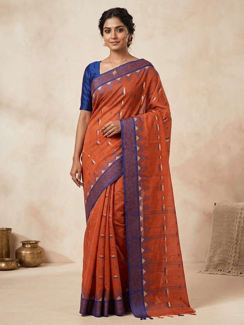 orange cotton tant saree