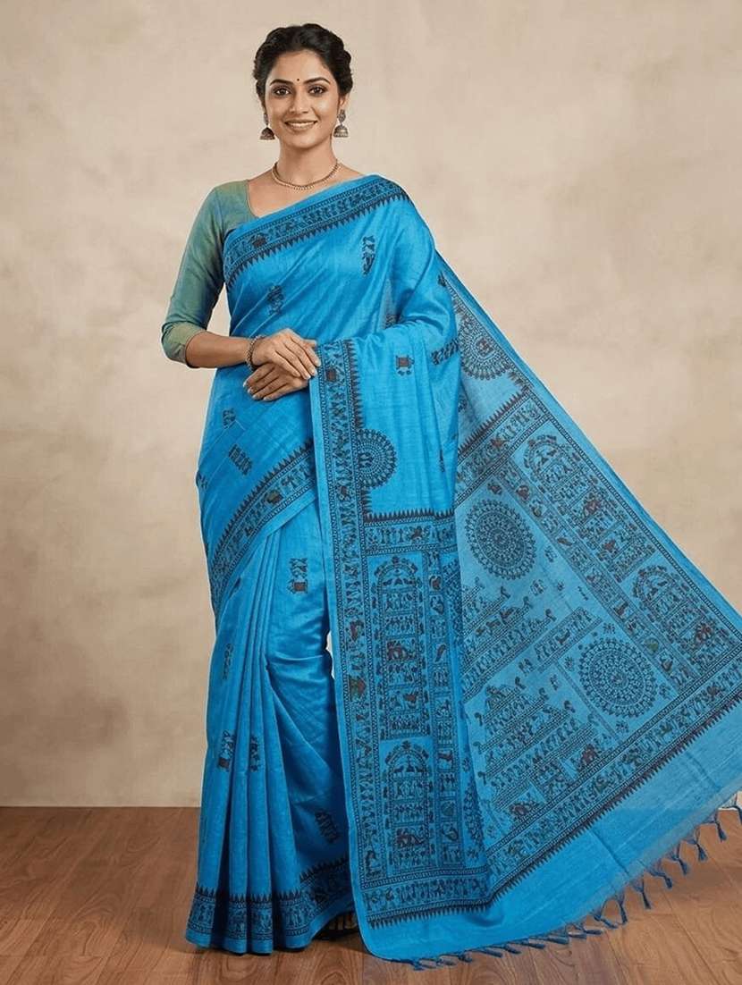 women warli printed handloom saree with blouse