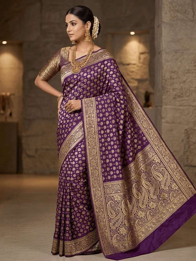 women self design banarasi saree with blouse