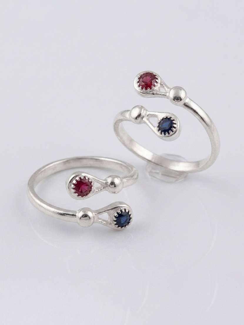 women oxidised adjustable toe ring set 