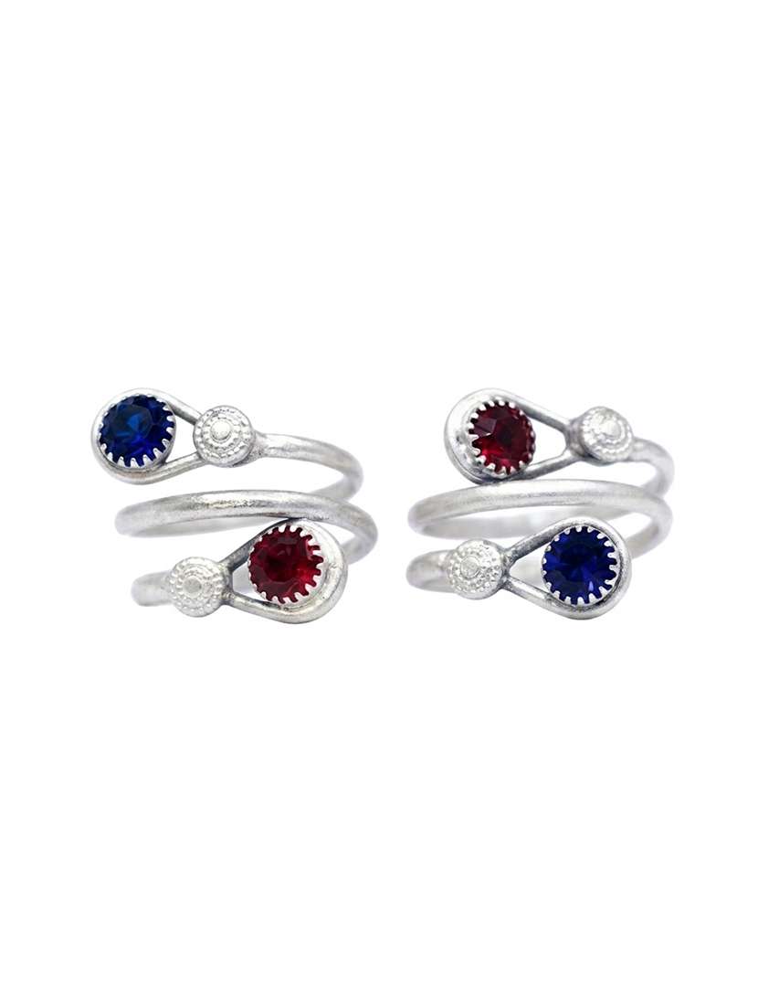 oxidized multi-color stone toe ring set 