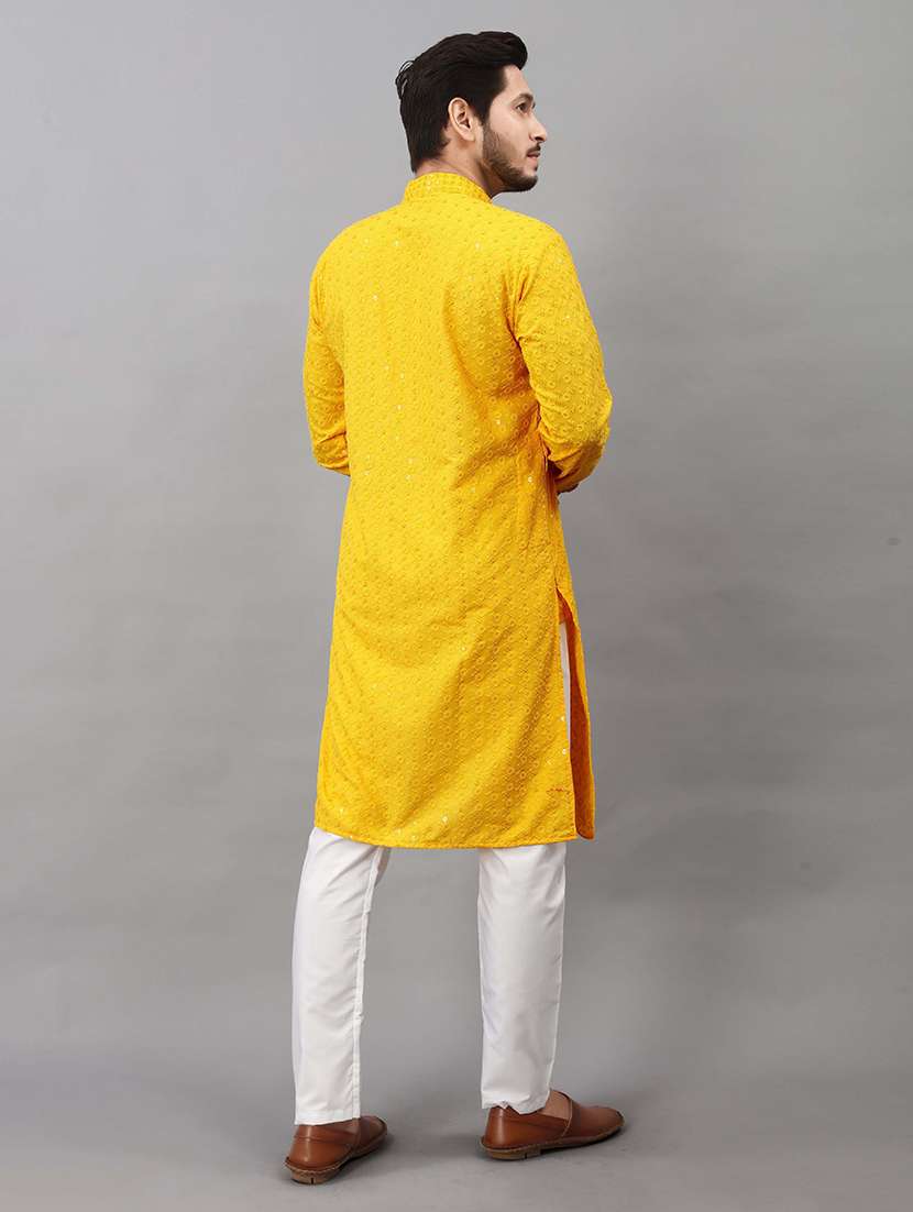 Men Solid With Work Mandarin Neck Kurta Pyjama Set - 22596604 -  Standard Image - 3