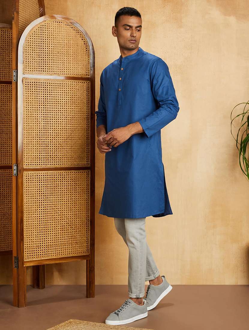 men solid mandarin neck long kurta