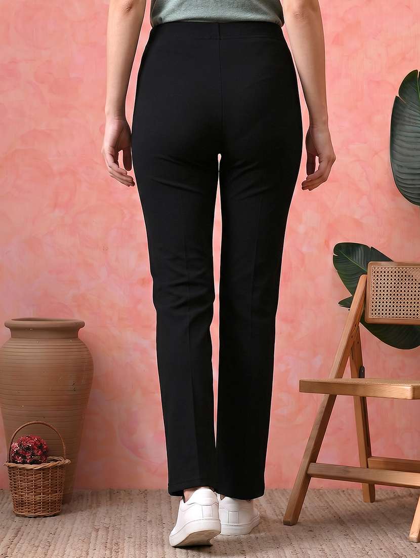 Women Solid High Rise Straight Trouser - 22596760 -  Standard Image - 3