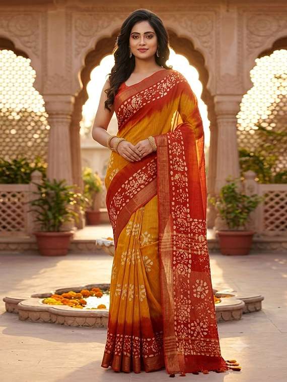 women printed casual wear saree with blouse