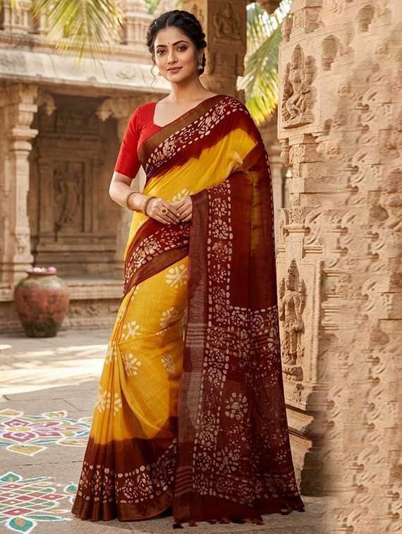 women printed casual wear saree with blouse