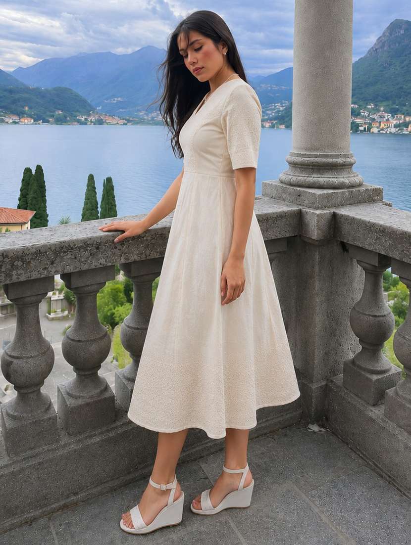 women self design short sleeves fit and flare dress - 22596973 -  Standard Image - 3