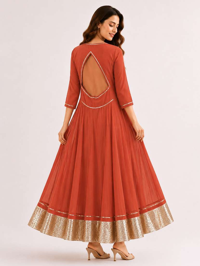 women solid three quarter sleeves anarkali dress - 22597005 -  Standard Image - 3