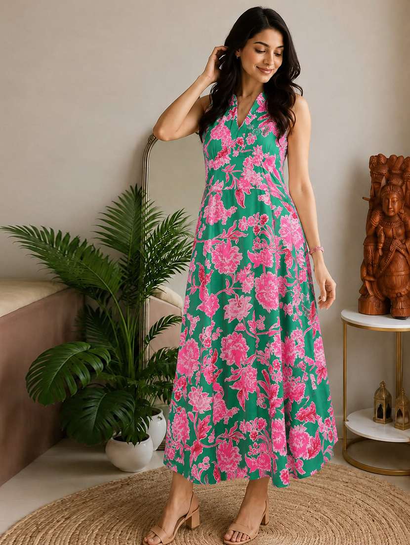 women printed sleeveless fit and flare dress - 22597007 -  Standard Image - 3