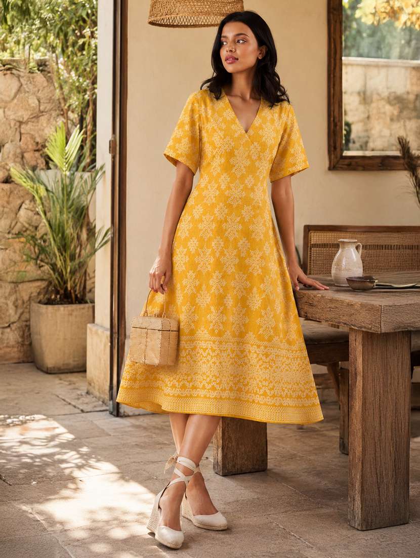 women printed short sleeves a-line dress