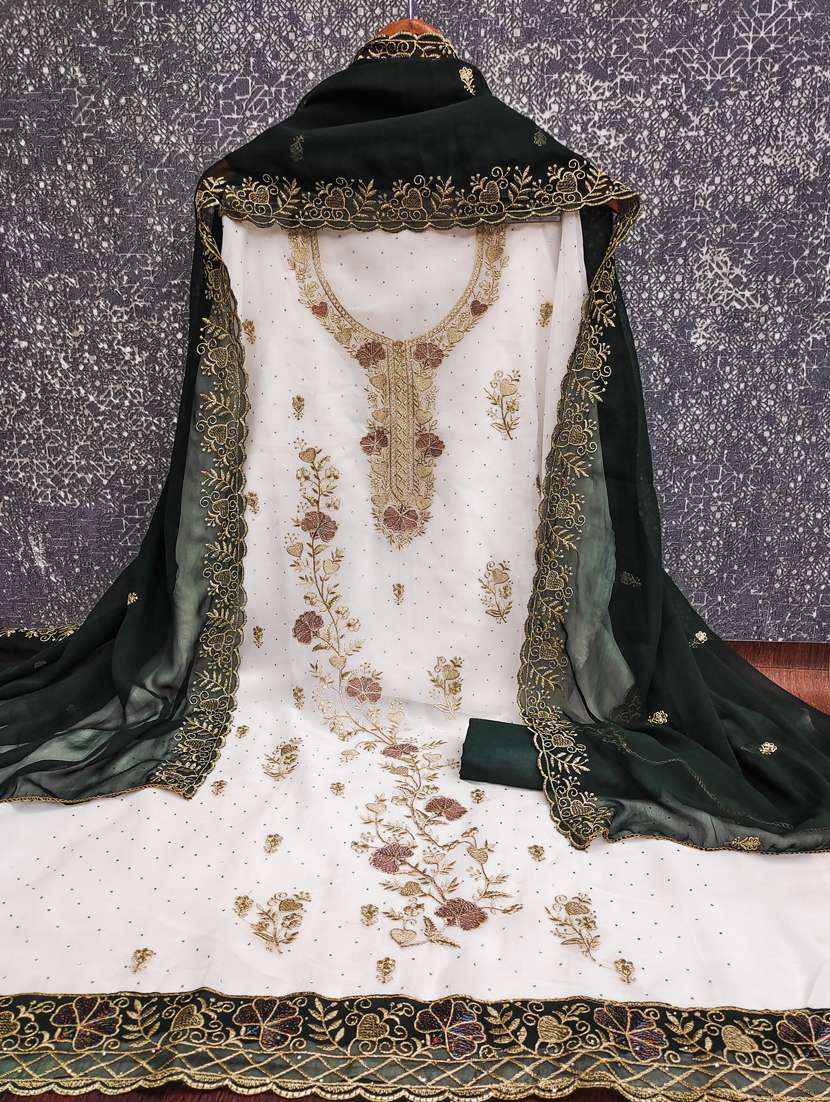 Women Solid With Work Unstitched Suit Set - 22597208 -  Standard Image - 3