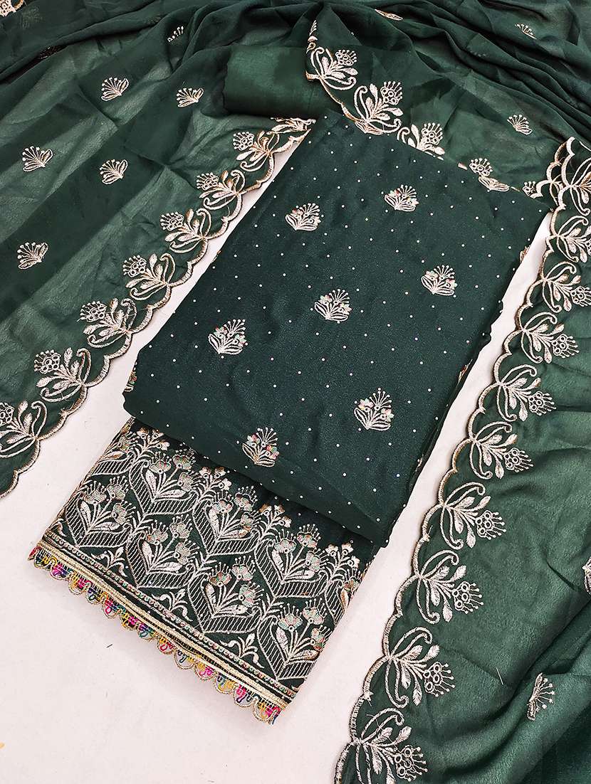 women solid with work unstitched suit set