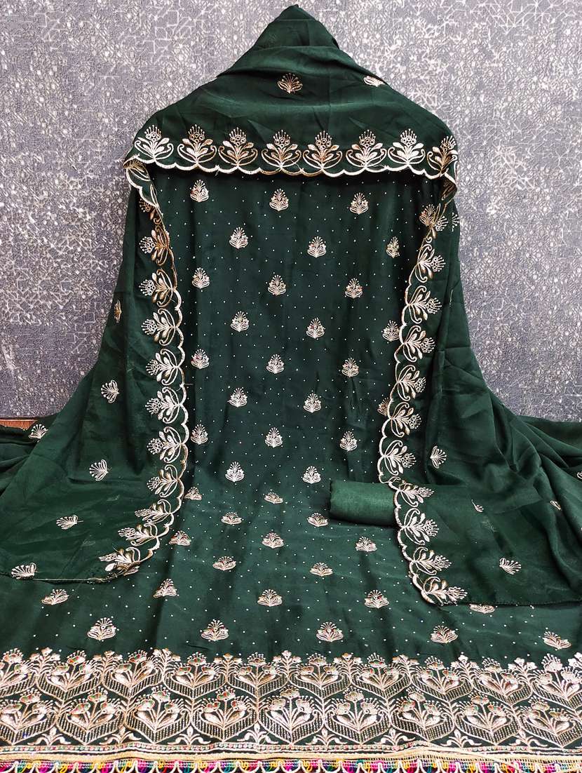 Women Solid With Work Unstitched Suit Set - 22597222 -  Standard Image - 3