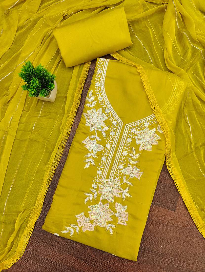 women solid with work unstitched suit set