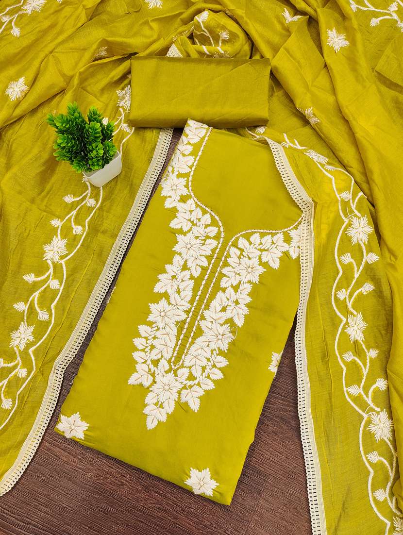 women solid with work unstitched suit set