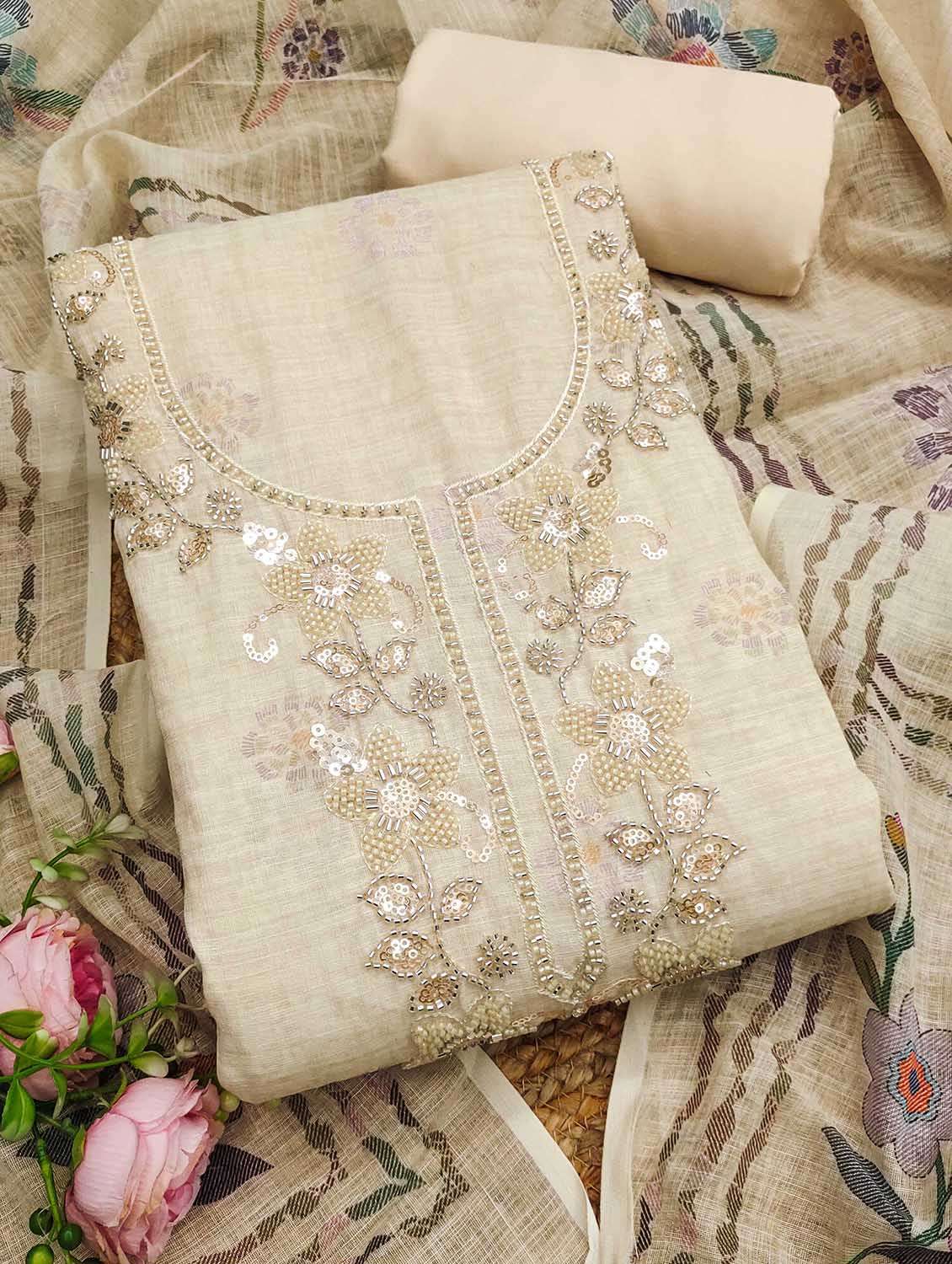 women printed unstitched suit set
