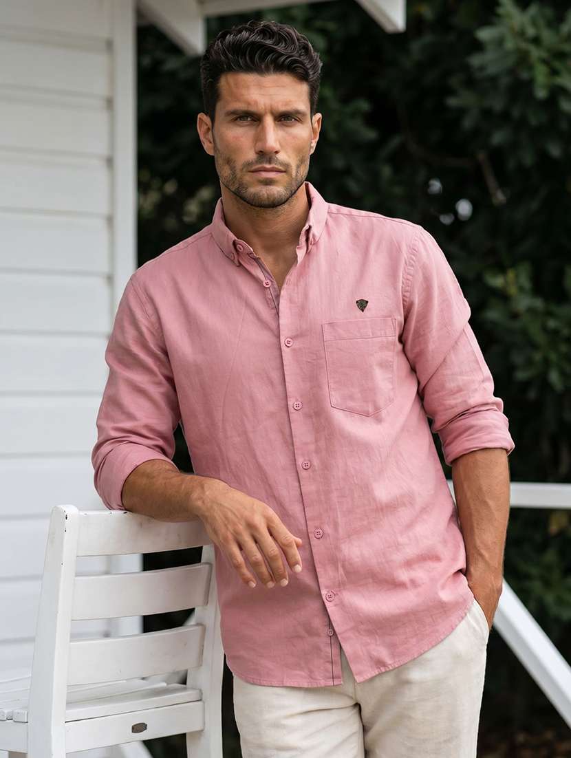 men solid long sleeves regular fit shirt