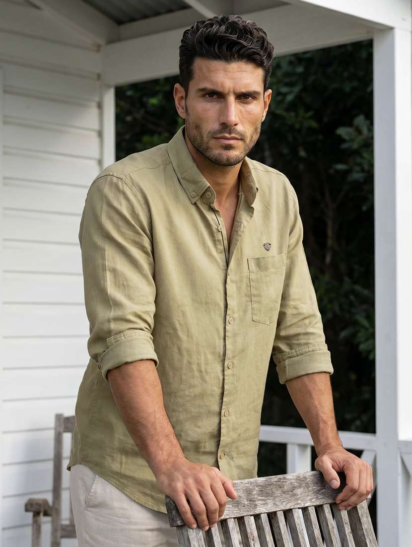 men solid long sleeves regular fit shirt