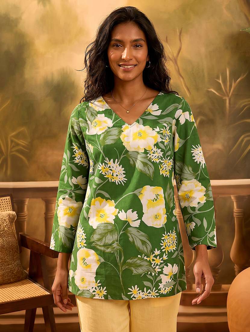 women printed three quarter sleeves regular tunic