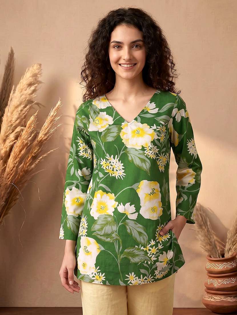 women printed three quarter sleeves regular tunic