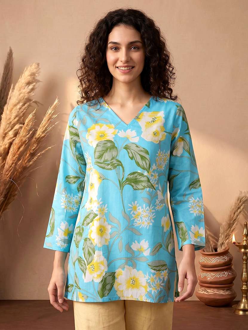 women printed three quarter sleeves regular tunic