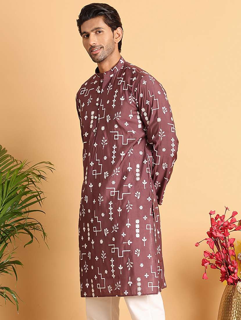 men embroidered mandarin neck long kurta - 22597547 -  Standard Image - 3