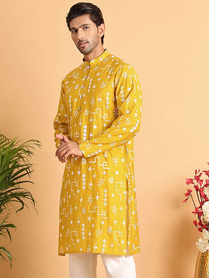 men embroidered mandarin neck long kurta - 22597548 -  Standard Image - 3